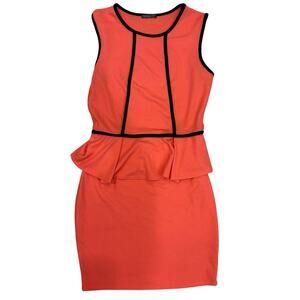 Woman's Soprano Peplum Body Con Dress Sleeveless Coral Black Stretchy Size Large